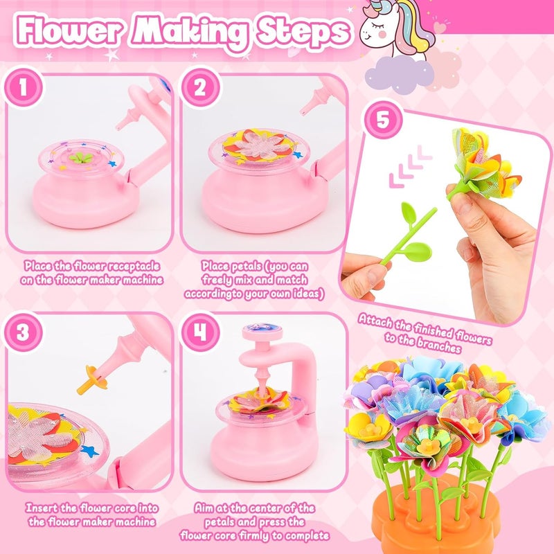 cosone DIY Fabric Flower Bouquet Toys for 3 4 5 6 7 8 Year Girls Valentines Day Gift Educational Toy Reusable Bouquets Maker Birthday Gift for Girls Handmade Activity Set - Pink - Image 5